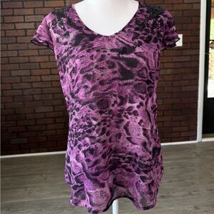 Apt 9 Y2K Purple Black Cheetah Print Sequin Sheer Top Small